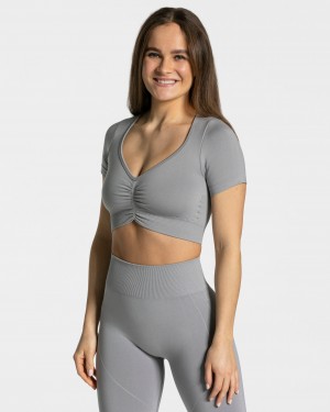 Hauts Teveo Focus Crop Femme Grise | 1706-JXBVO