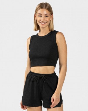 Hauts Teveo Lounge Crop Femme Noir | 2095-MZVWK