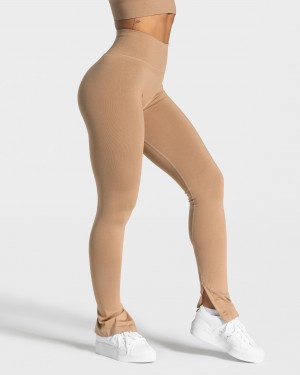 Leggings Teveo Sassy Slit Femme Beige | 3061-FTGDM