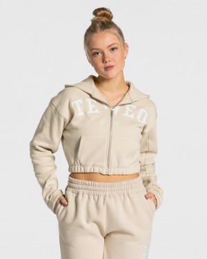 Sweat a Capuche Teveo College Zip Femme Beige | 4507-HSKJL