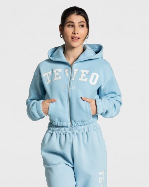 Sweat a Capuche Teveo College Zip Femme Bleu | 7940-YDIGP