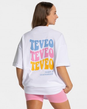 T Shirts Teveo Candy Oversized Femme Blanche | 0268-WRVUY