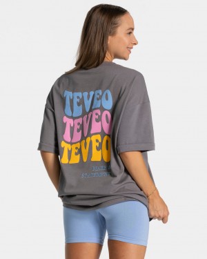 T Shirts Teveo Candy Oversized Femme Grise Foncé | 3174-LXVKY