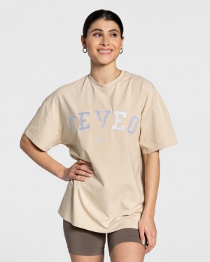 T Shirts Teveo College Oversized Femme Beige | 7349-DXOJT