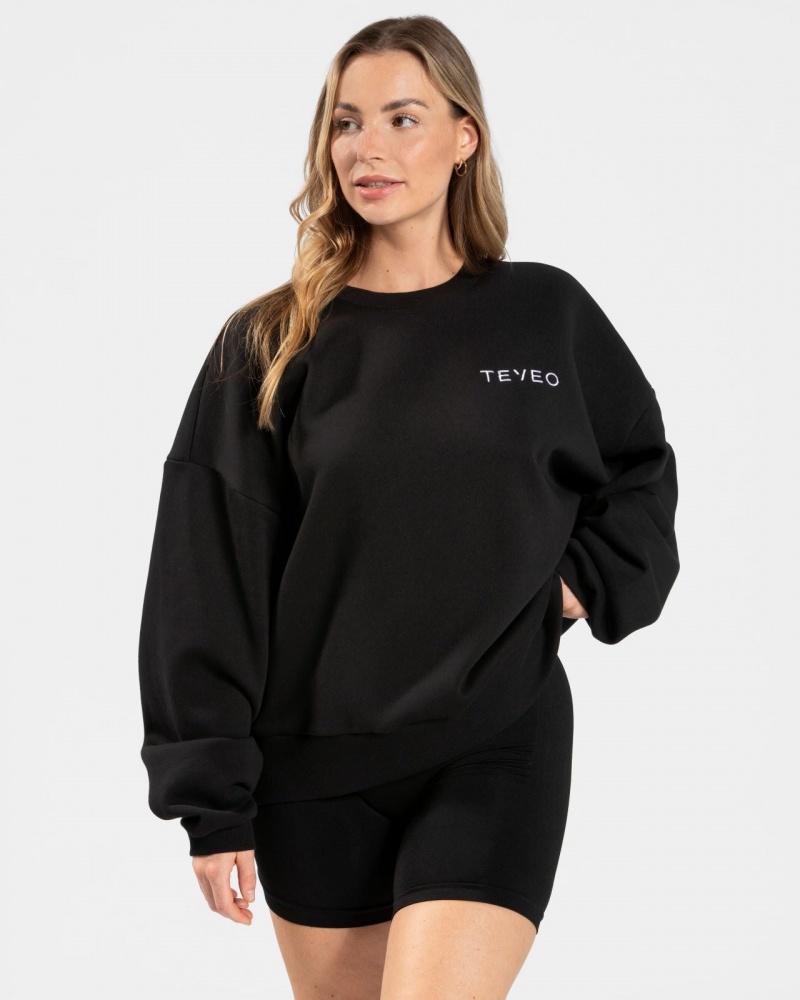 Chandails Teveo Signature Oversized Femme Noir | 9834-DHWCV