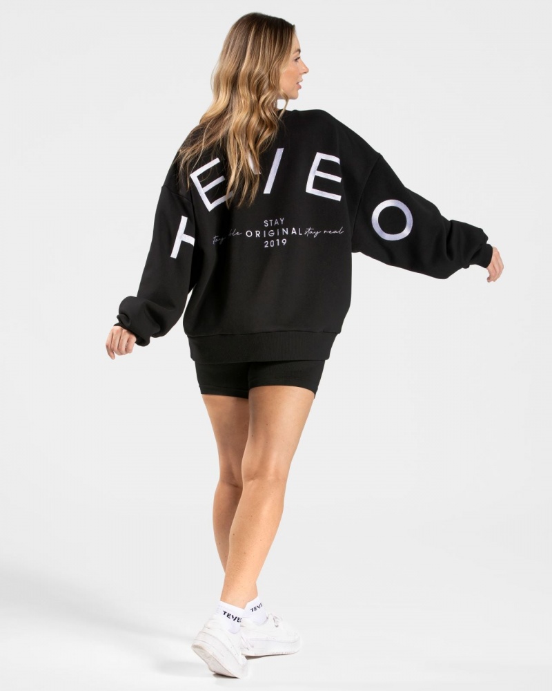 Chandails Teveo Signature Oversized Femme Noir | 9834-DHWCV