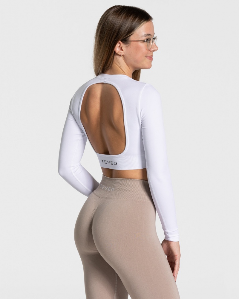 Hauts Teveo Everyday Cut Out Longsleeve Femme Blanche | 5649-LAHGX