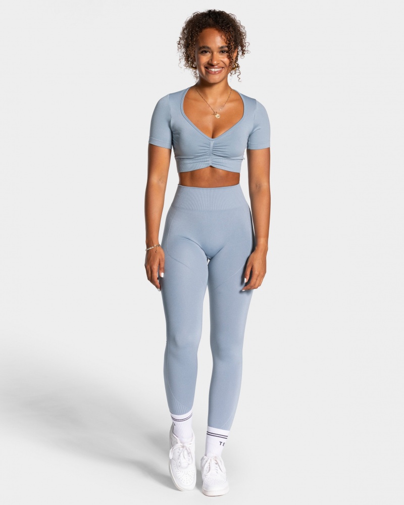 Hauts Teveo Focus Crop Femme Grise Bleu | 7950-ZFYDA