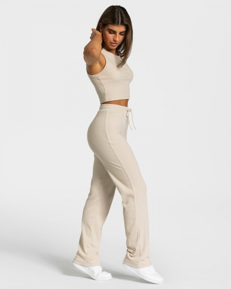 Hauts Teveo Lounge Crop Femme Beige | 9465-UMRDZ