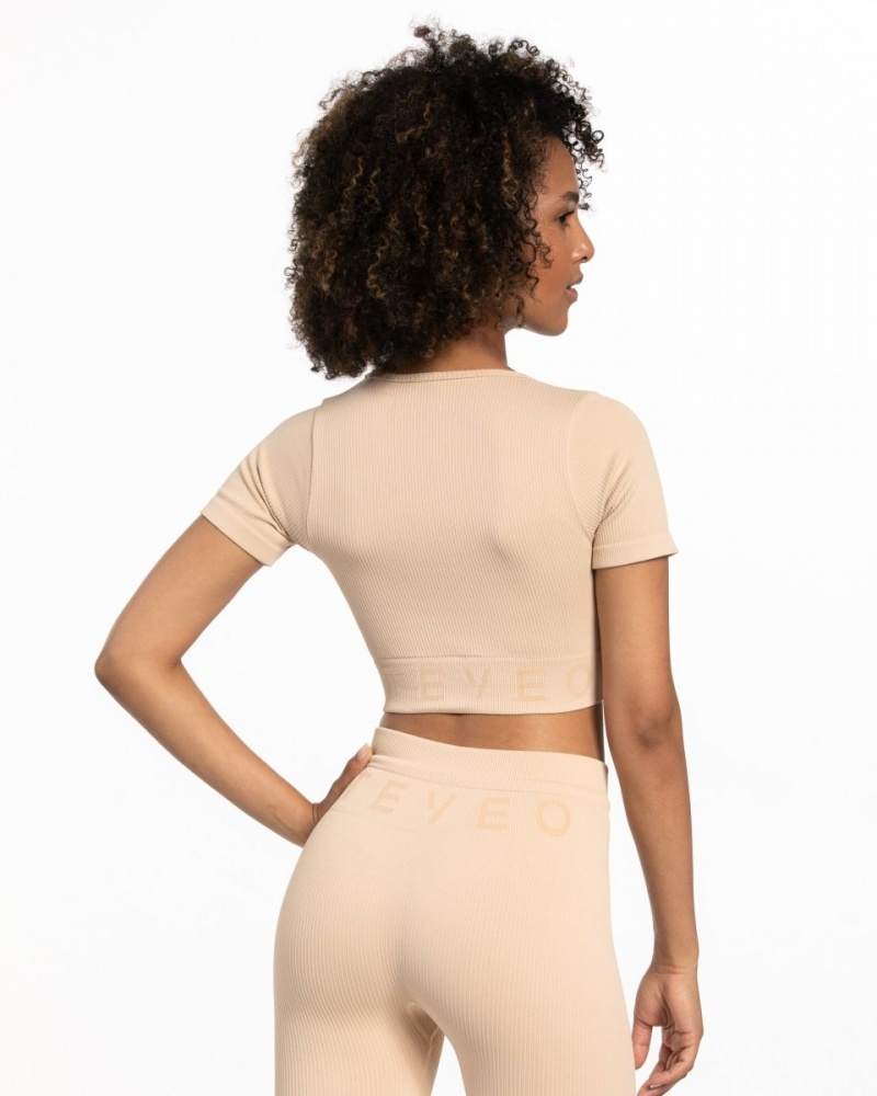 Hauts Teveo Nervuré Crop Femme Beige | 9421-YFNKB