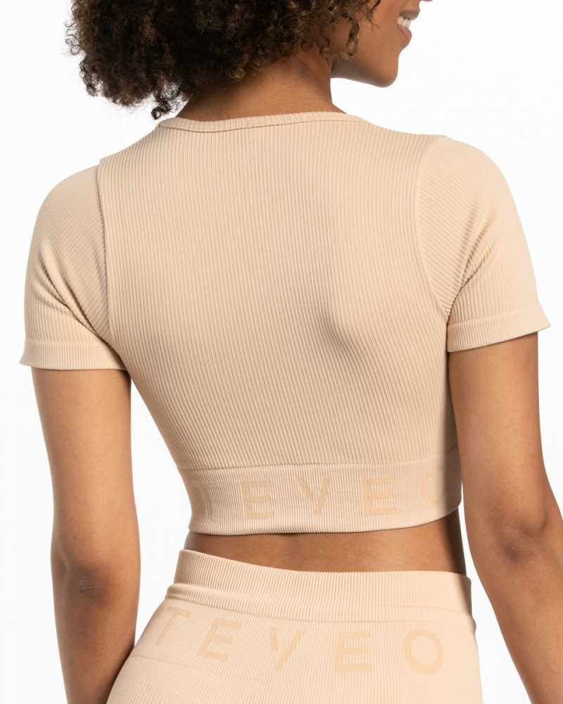 Hauts Teveo Nervuré Crop Femme Beige | 9421-YFNKB