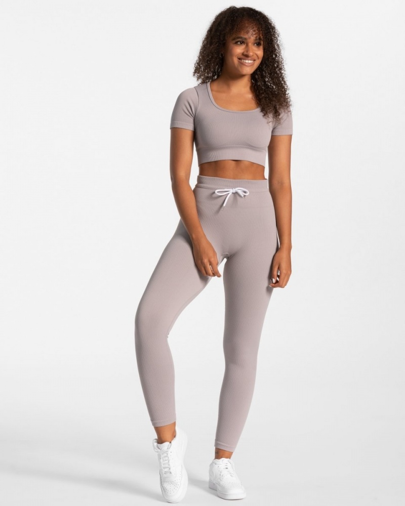 Hauts Teveo Nervuré Crop Femme Grise | 2685-JDOYI