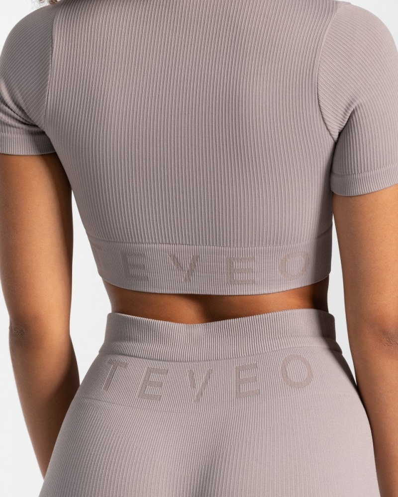 Hauts Teveo Nervuré Crop Femme Grise | 2685-JDOYI