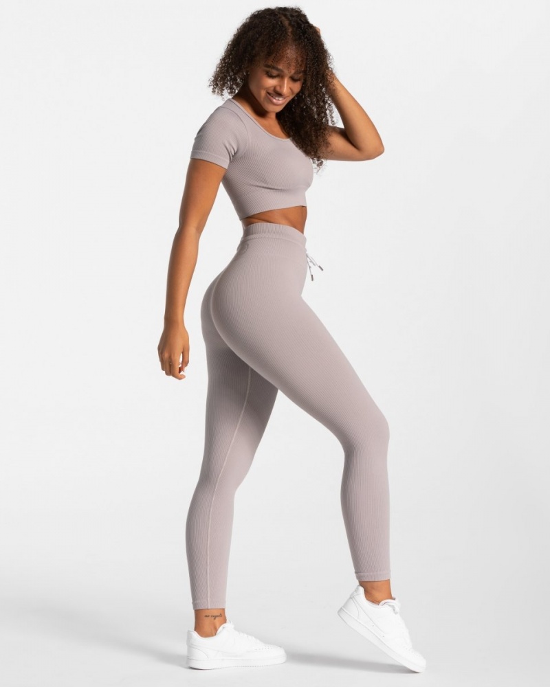 Hauts Teveo Nervuré Crop Femme Grise | 2685-JDOYI