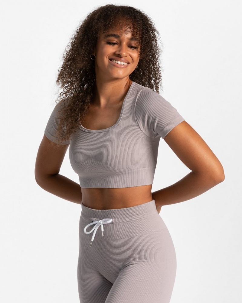 Hauts Teveo Nervuré Crop Femme Grise | 2685-JDOYI