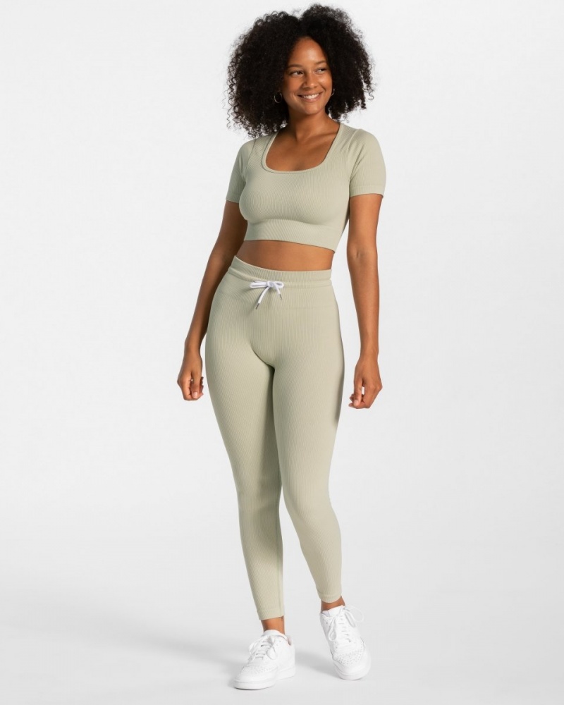 Hauts Teveo Nervuré Crop Femme Vert Olive | 0461-KZXUA