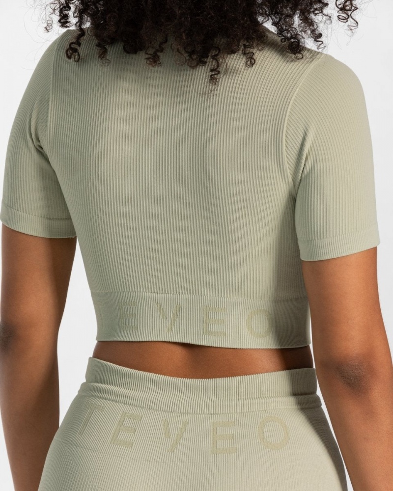 Hauts Teveo Nervuré Crop Femme Vert Olive | 0461-KZXUA