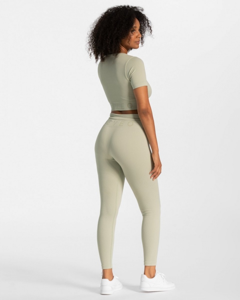 Hauts Teveo Nervuré Crop Femme Vert Olive | 0461-KZXUA