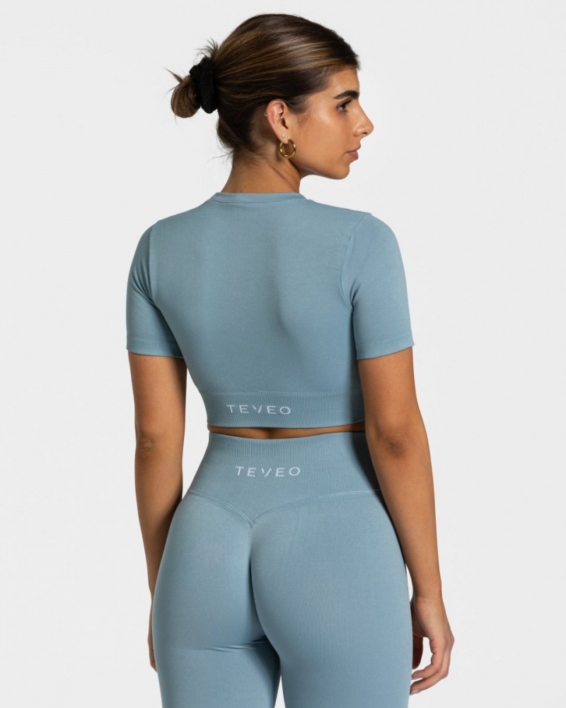 Hauts Teveo Sensation Crop Femme Grise Bleu | 7910-UQNYC