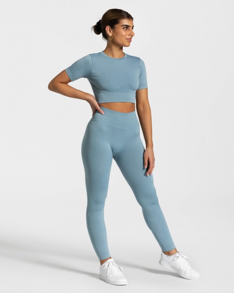 Hauts Teveo Sensation Crop Femme Grise Bleu | 7910-UQNYC