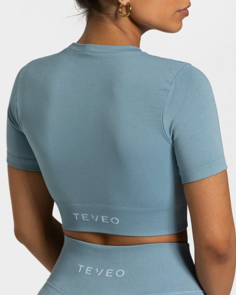 Hauts Teveo Sensation Crop Femme Grise Bleu | 7910-UQNYC