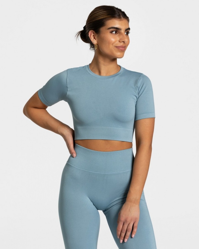 Hauts Teveo Sensation Crop Femme Grise Bleu | 7910-UQNYC