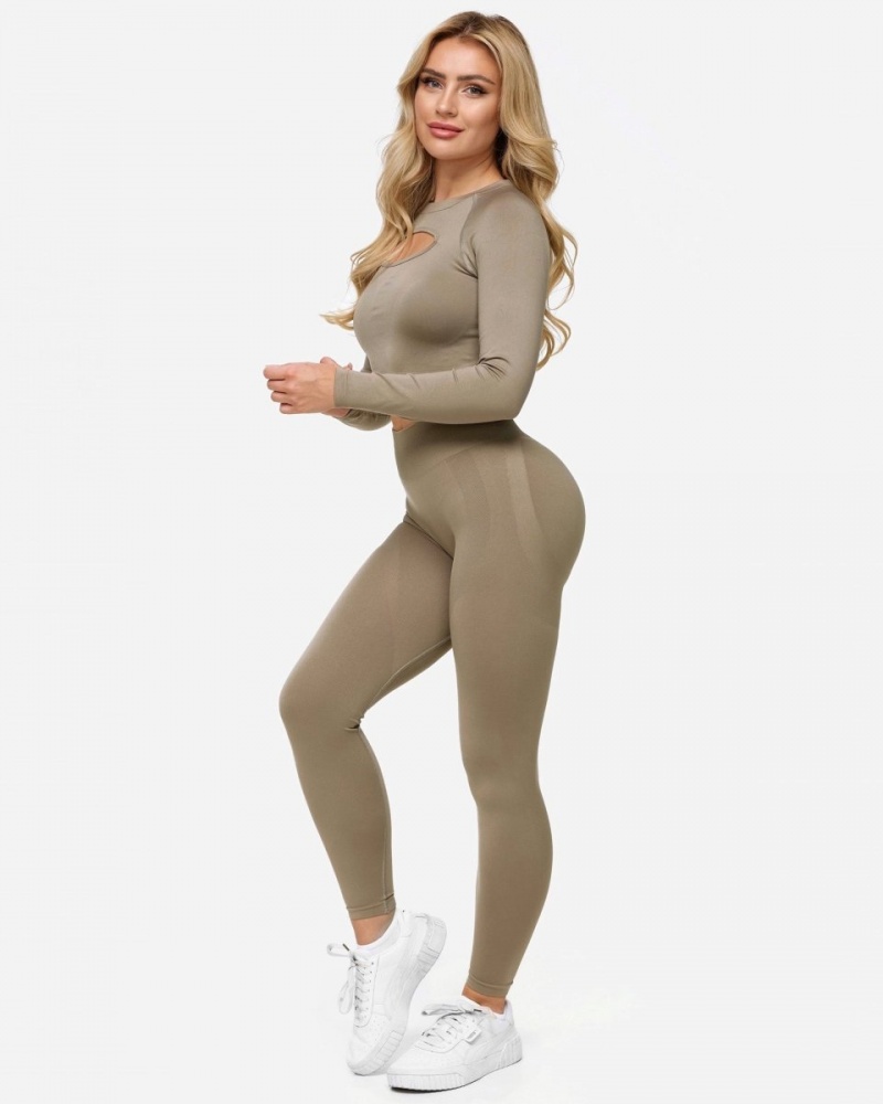 Leggings Teveo Charming Scrunch Femme Kaki | 6712-MKAUB