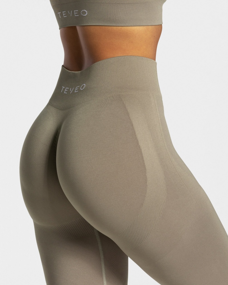 Leggings Teveo Charming Scrunch Femme Kaki | 6712-MKAUB