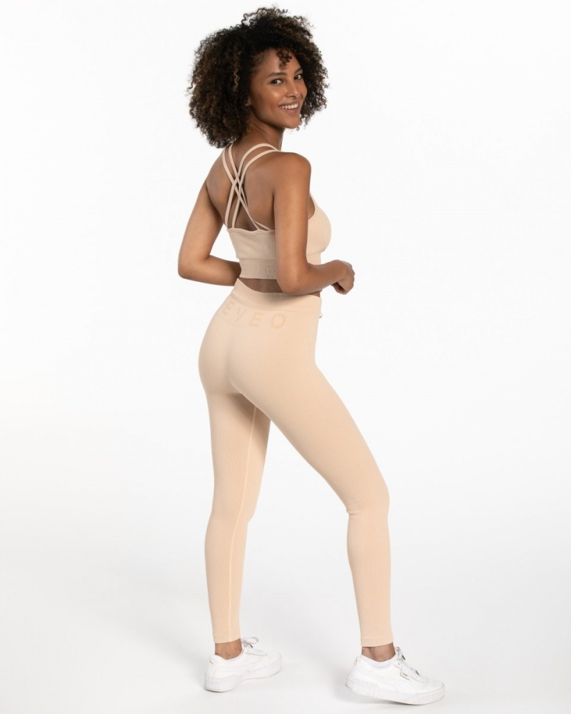 Leggings Teveo Nervuré Femme Beige | 9051-HKVQR