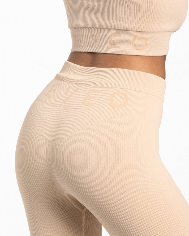 Leggings Teveo Nervuré Femme Beige | 9051-HKVQR