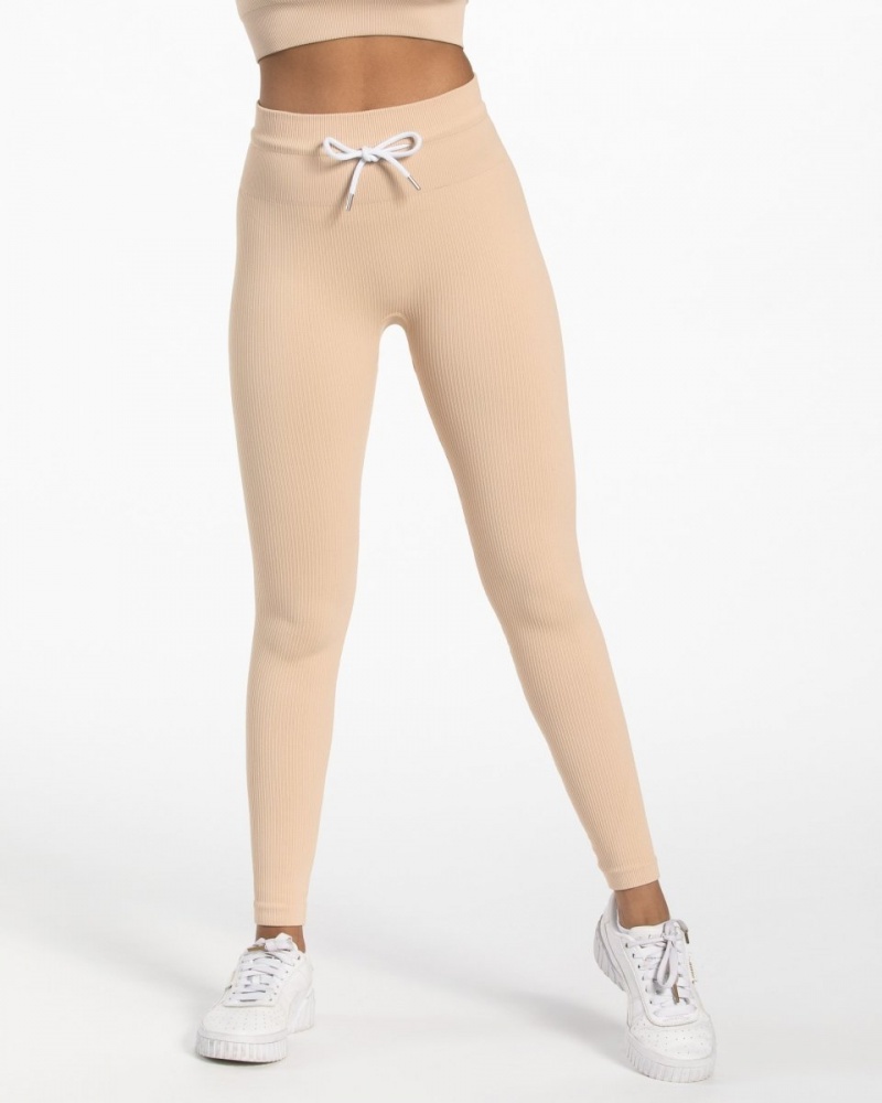 Leggings Teveo Nervuré Femme Beige | 9051-HKVQR