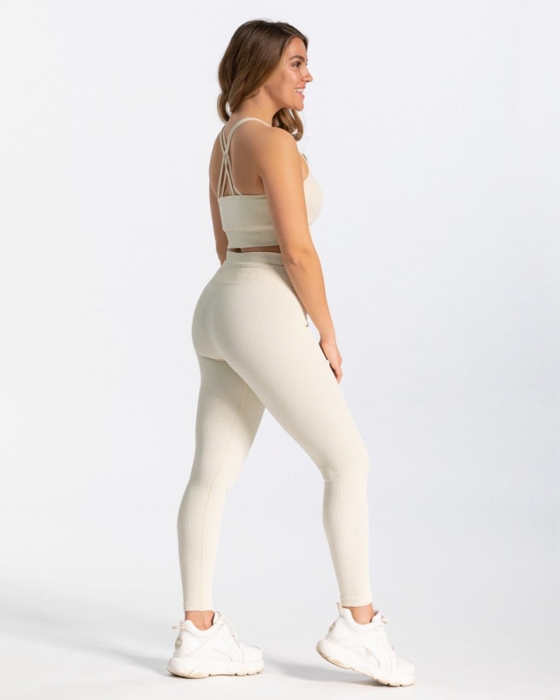 Leggings Teveo Nervuré Femme Blanche | 7018-GBAPL