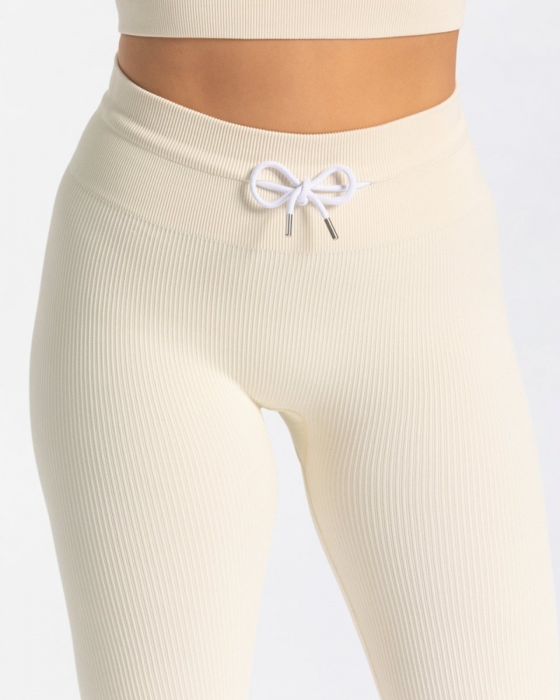 Leggings Teveo Nervuré Femme Blanche | 7018-GBAPL