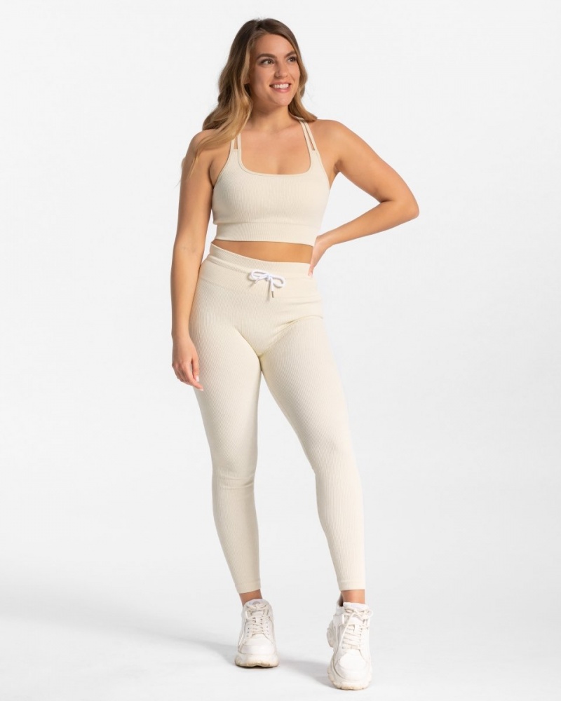 Leggings Teveo Nervuré Femme Blanche | 7018-GBAPL