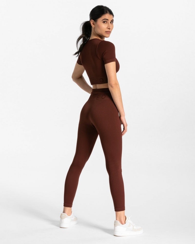 Leggings Teveo Nervuré Femme Bordeaux | 9642-HQTOS