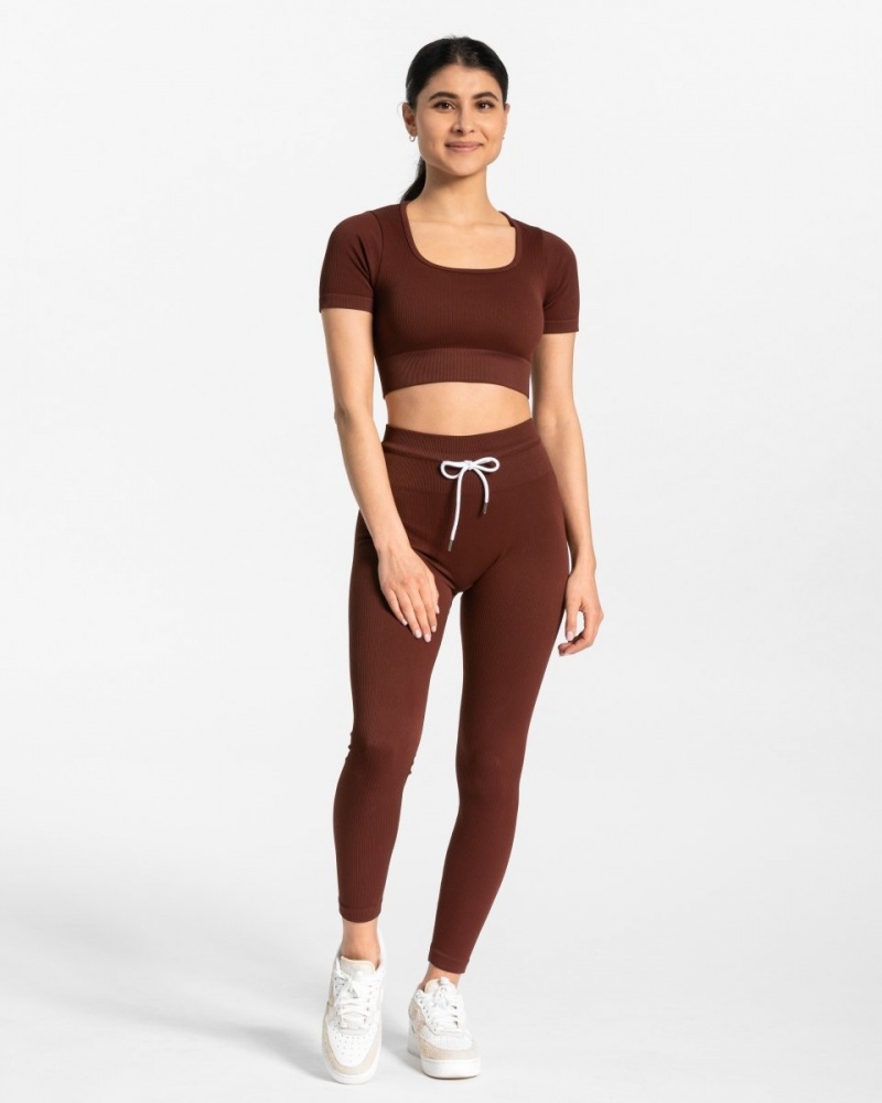 Leggings Teveo Nervuré Femme Bordeaux | 9642-HQTOS