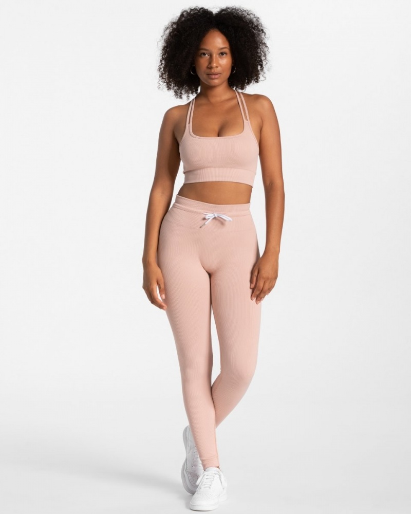 Leggings Teveo Nervuré Femme Rose | 0851-OJZWD