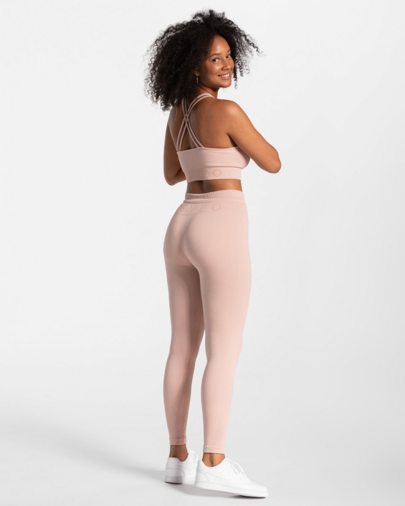 Leggings Teveo Nervuré Femme Rose | 0851-OJZWD