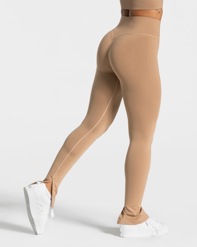 Leggings Teveo Sassy Slit Femme Beige | 3061-FTGDM