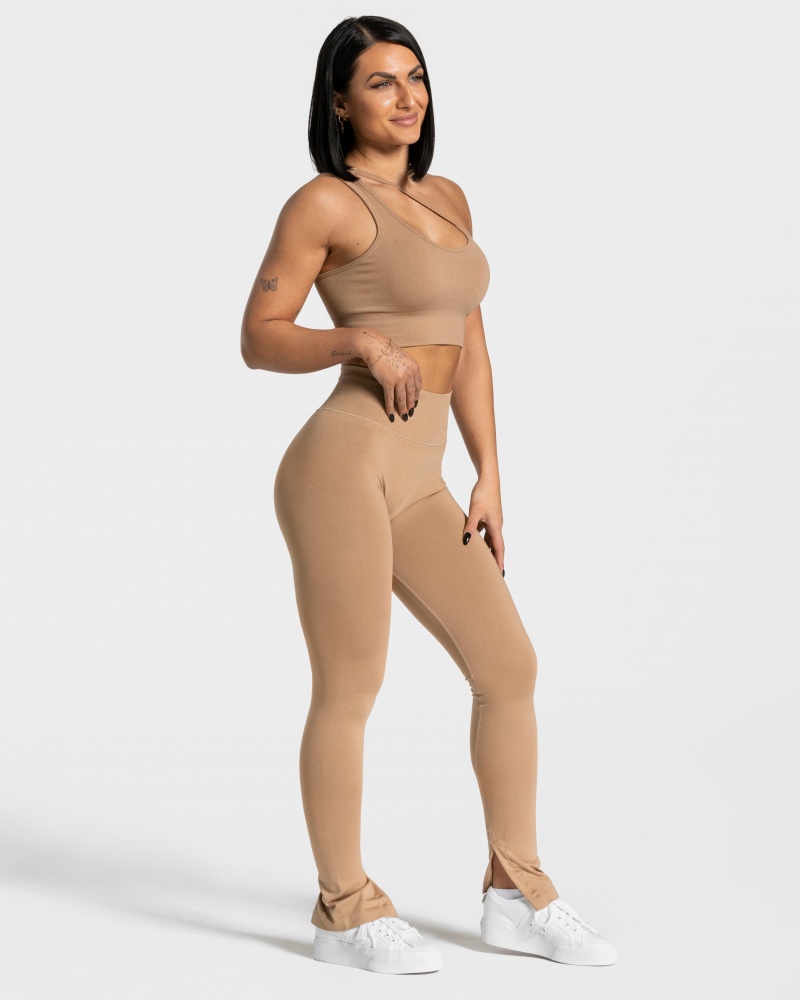 Leggings Teveo Sassy Slit Femme Beige | 3061-FTGDM