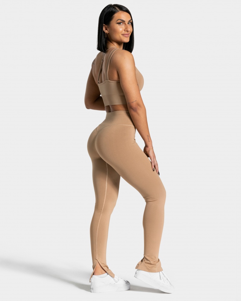 Leggings Teveo Sassy Slit Femme Beige | 3061-FTGDM