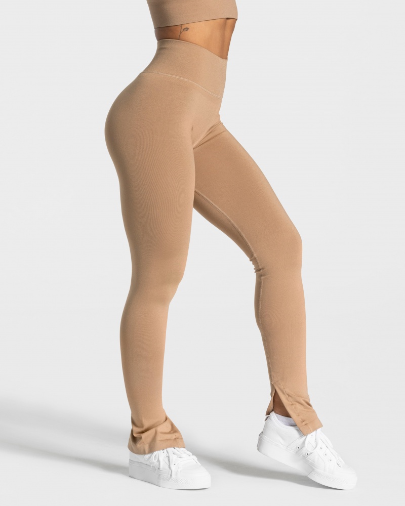 Leggings Teveo Sassy Slit Femme Beige | 3061-FTGDM