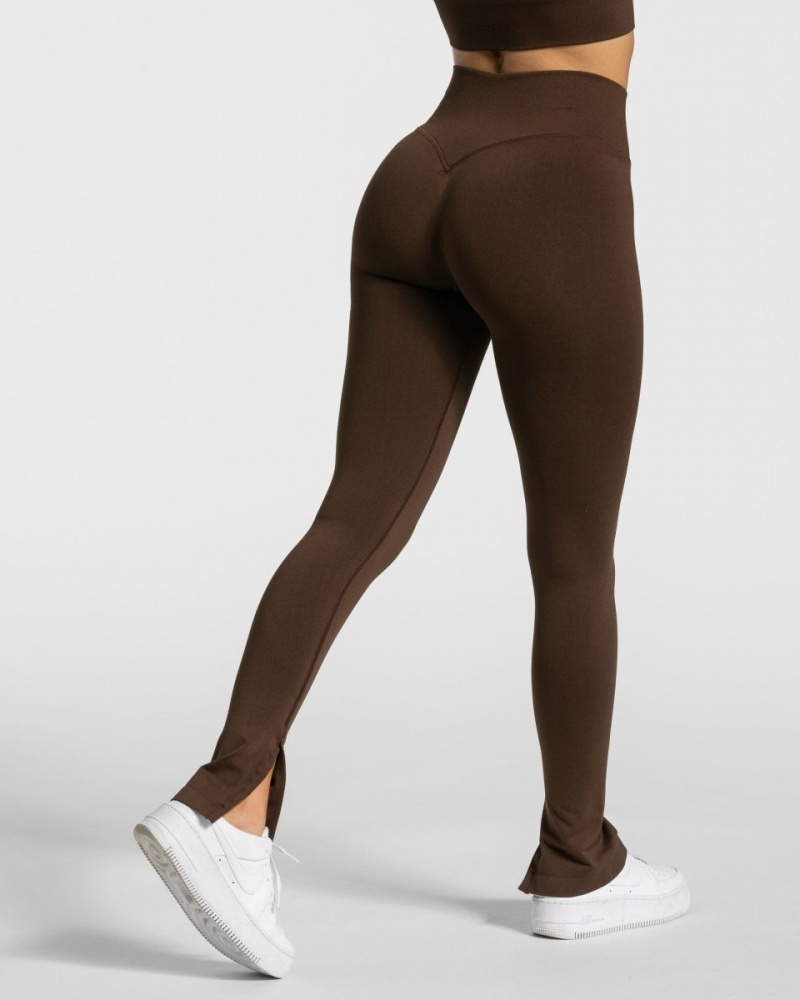 Leggings Teveo Sassy Slit Femme Marron | 5271-WYKTF