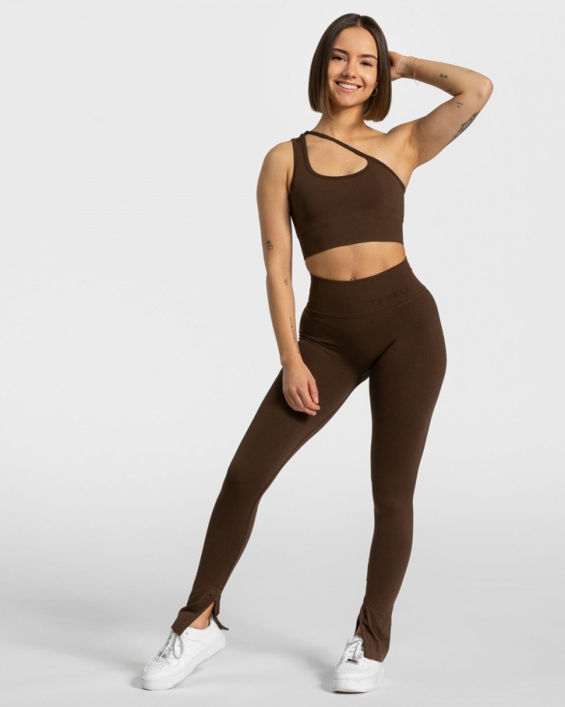 Leggings Teveo Sassy Slit Femme Marron | 5271-WYKTF