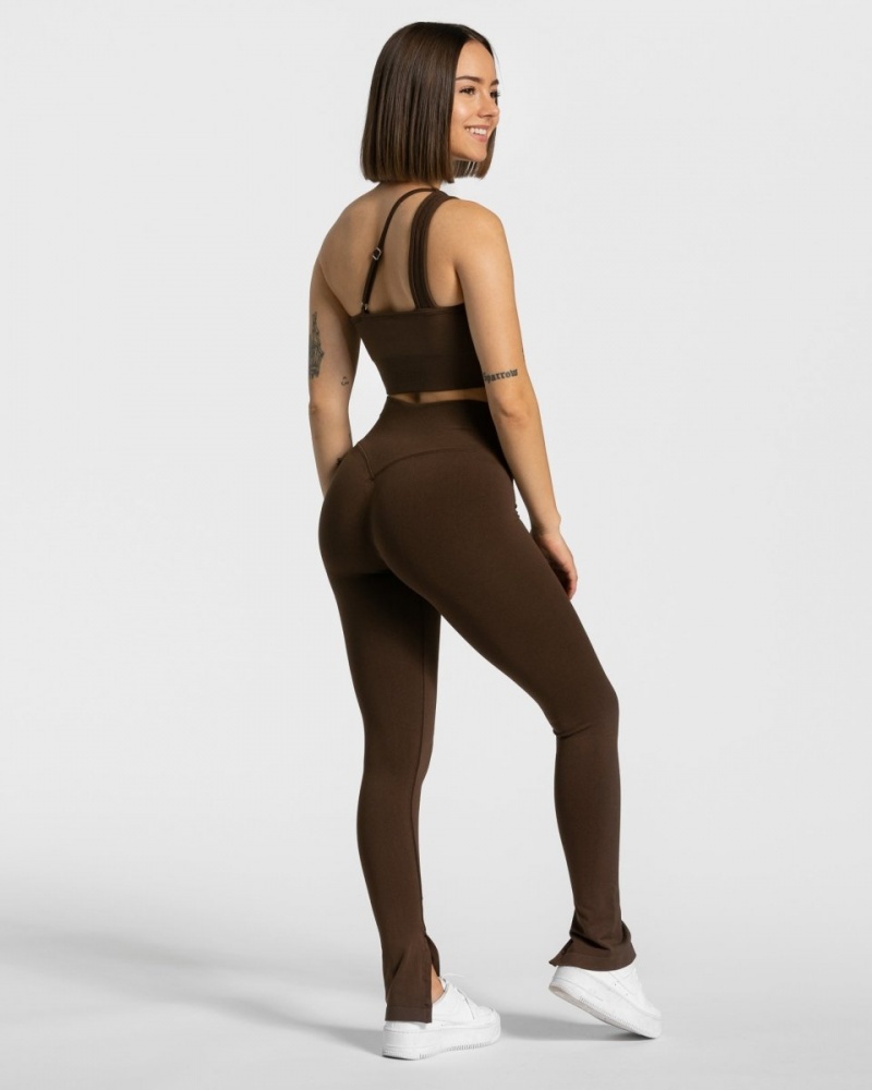 Leggings Teveo Sassy Slit Femme Marron | 5271-WYKTF