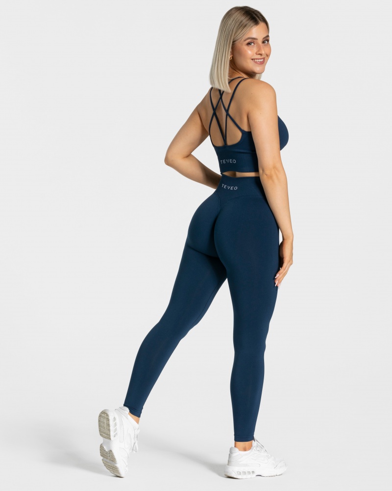 Leggings Teveo Statement Scrunch Femme Bleu Foncé | 6249-WZKQE