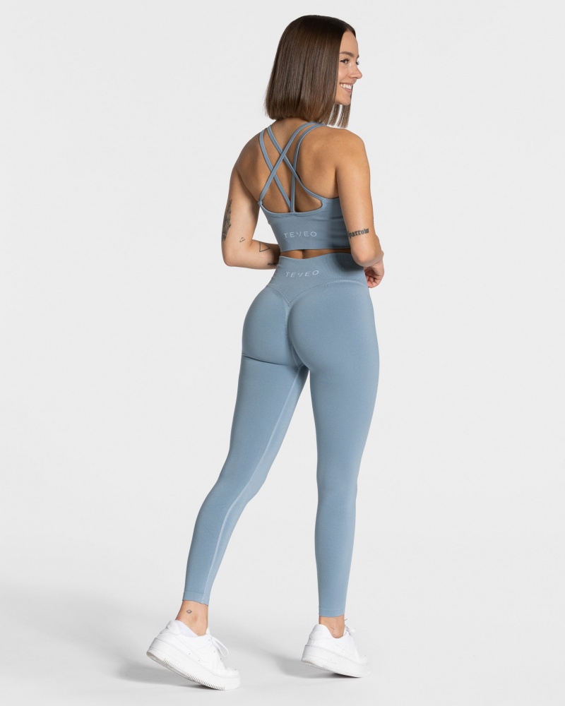 Leggings Teveo Statement Scrunch Femme Grise Bleu | 3561-DOAWY