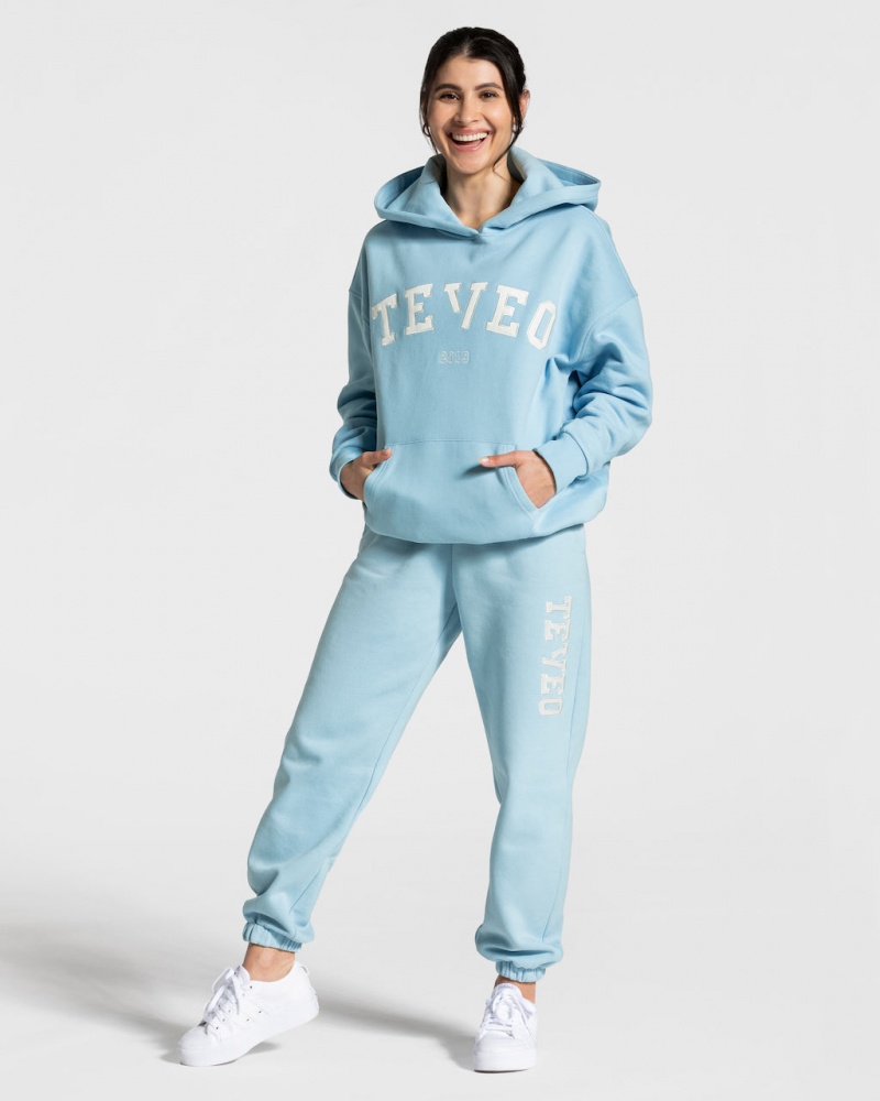 Pantalon Jogging Teveo College Oversized Femme Bleu | 3924-LXKSW