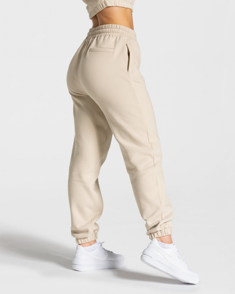 Pantalon Jogging Teveo College Oversized Femme Beige | 0512-EPYBQ