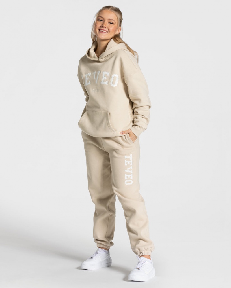 Pantalon Jogging Teveo College Oversized Femme Beige | 0512-EPYBQ